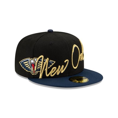 New Orleans Pelicans Gorra | New Era NBA Cursive 59fifty Fitted Cap Mexico - Negros